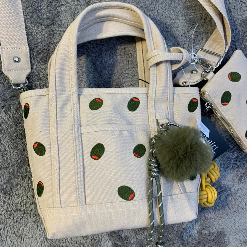 Madden Girl Olive Embroidered Canvas Mini Tote Bag Crossbody NWT